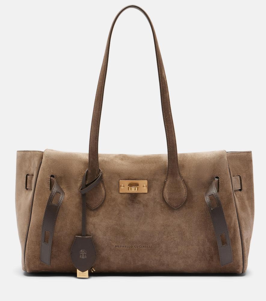 brunello cucinelli medium suede shoulder bag