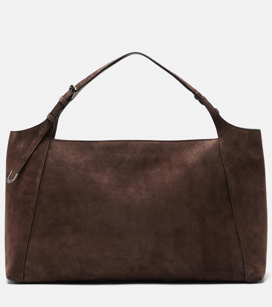 brunello cucinelli medium suede shoulder bag