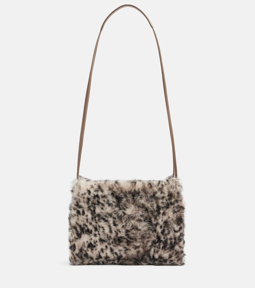 brunello cucinelli mellow small lynx-print shearling shoulder bag