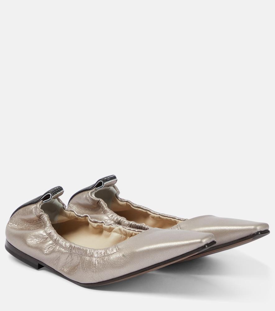 brunello cucinelli metallic leather ballet flats