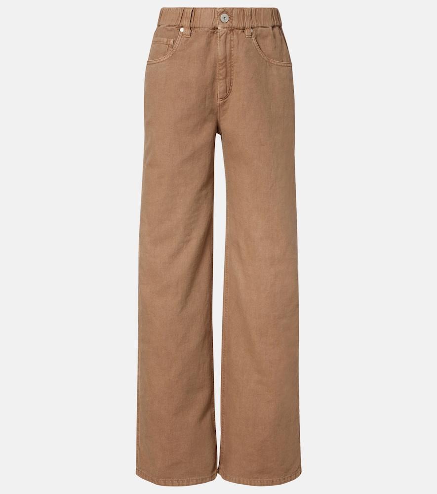 brunello cucinelli mid-rise cotton and linen wide-leg pants