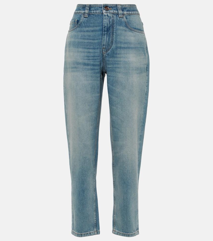 brunello cucinelli mid-rise faded tapered jeans