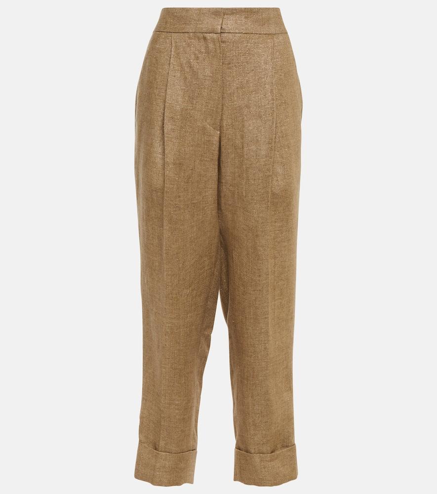 brunello cucinelli mid-rise tapered linen pants