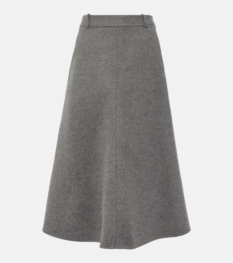 brunello cucinelli mid-rise wool midi skirt