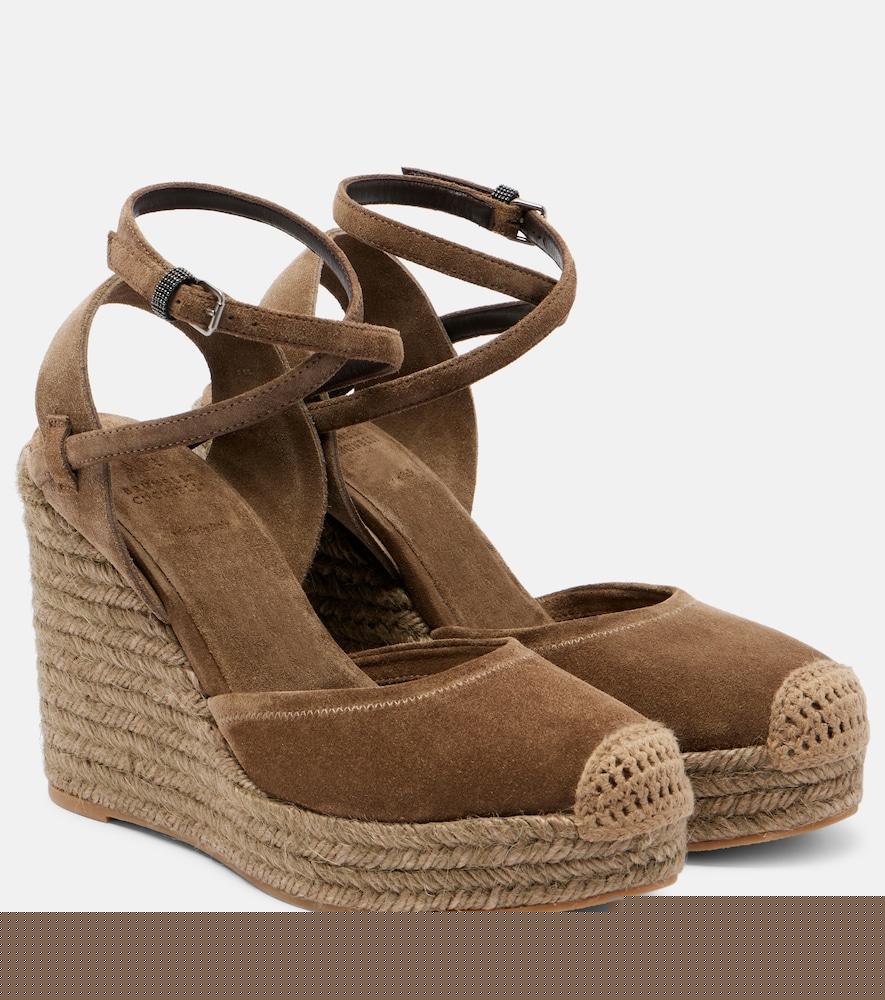brunello cucinelli monili 80 suede espadrille wedges