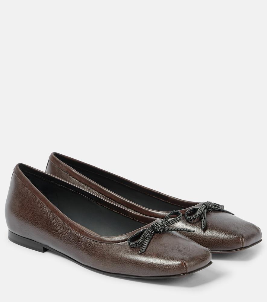 brunello cucinelli monili bow-detail leather ballet flats