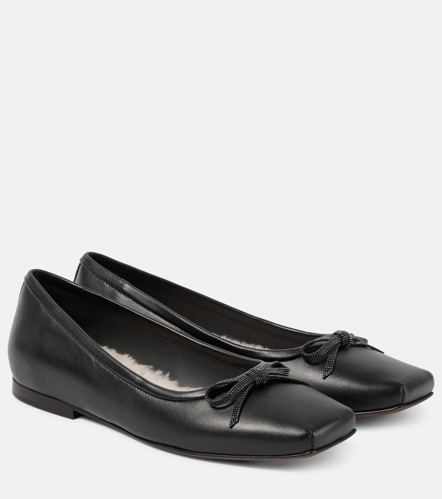 brunello cucinelli monili bow-detail leather ballet flats