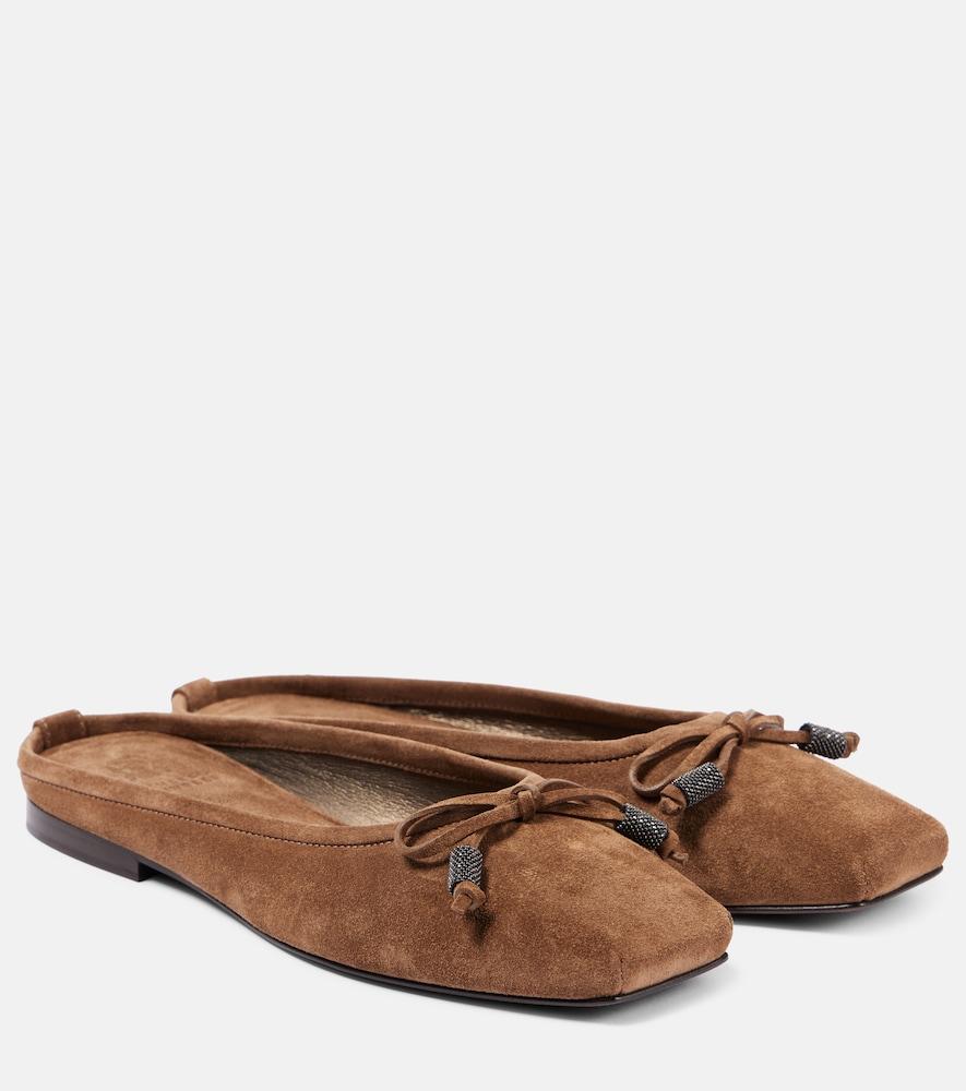 brunello cucinelli monili bow-detail suede mules