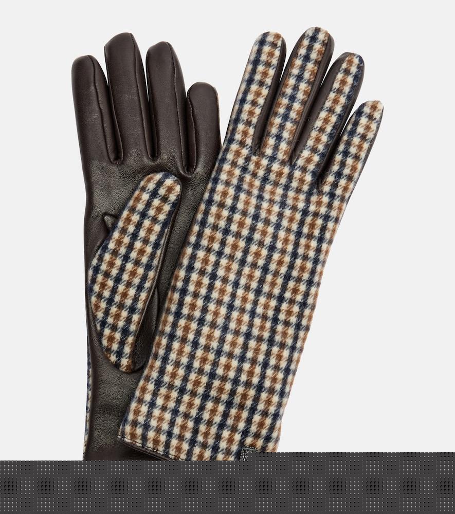 brunello cucinelli monili checked virgin wool and leather gloves