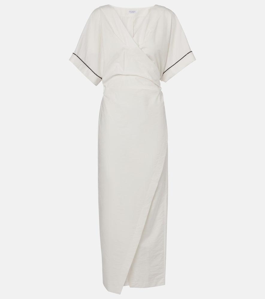 brunello cucinelli monili cotton-blend wrap dress