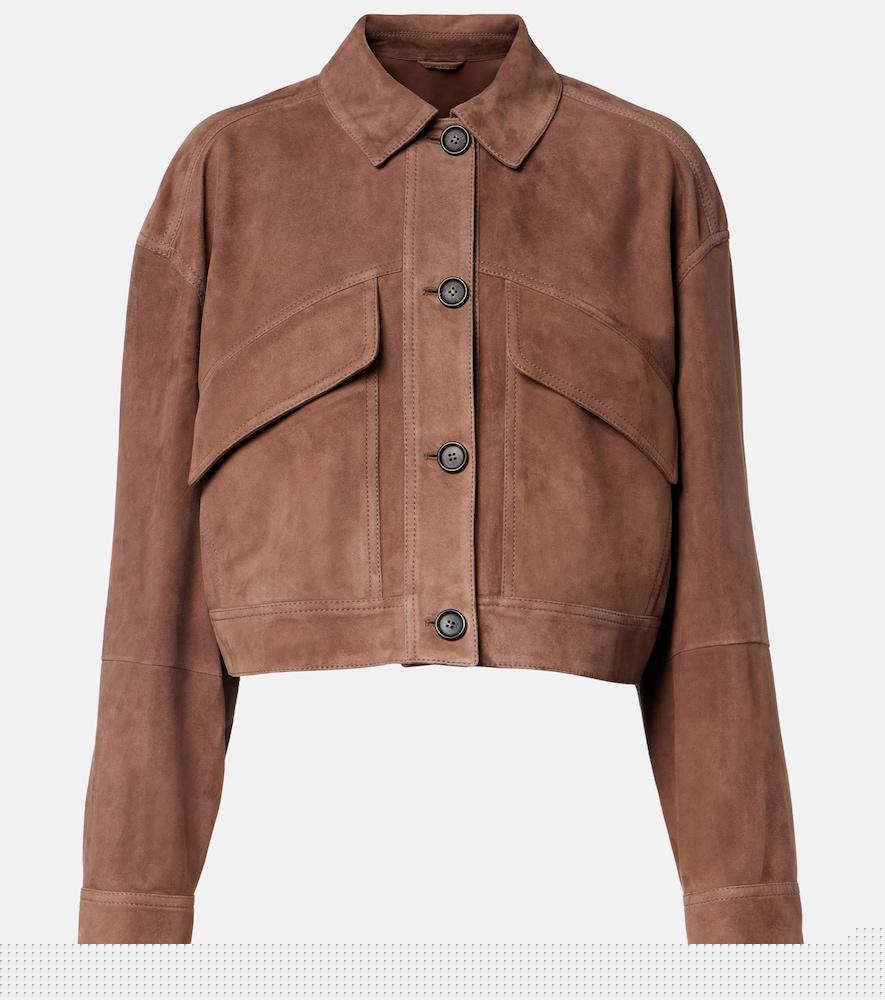 brunello cucinelli monili cropped suede jacket