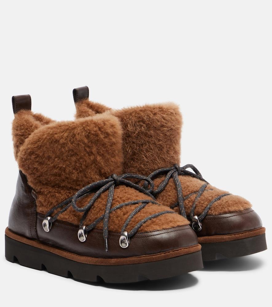 brunello cucinelli monili leather and shearling lace-up boots