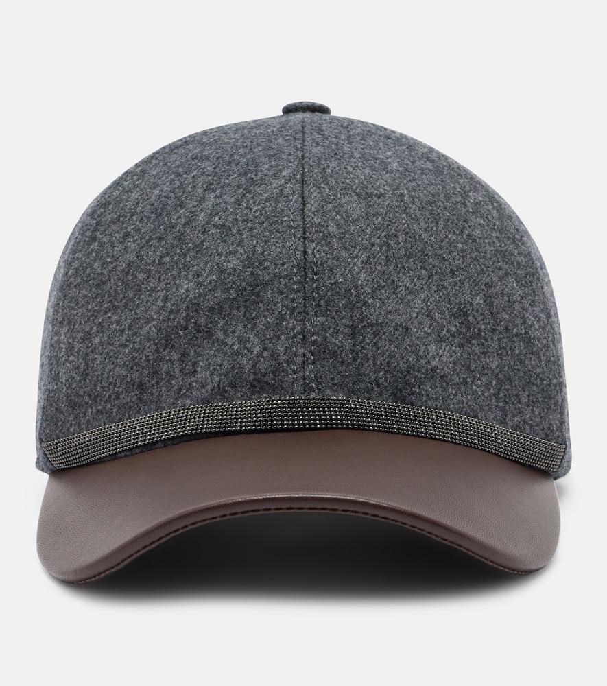 brunello cucinelli monili leather and virgin wool baseball cap
