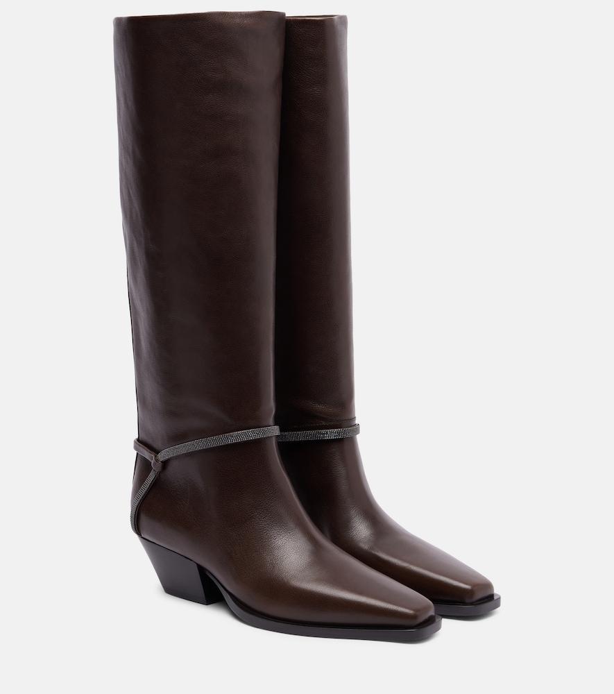 brunello cucinelli monili leather knee-high boots