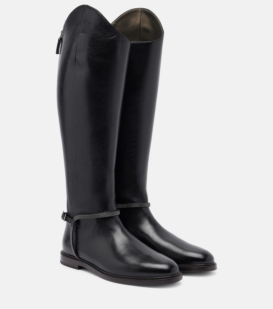brunello cucinelli monili leather knee-high boots