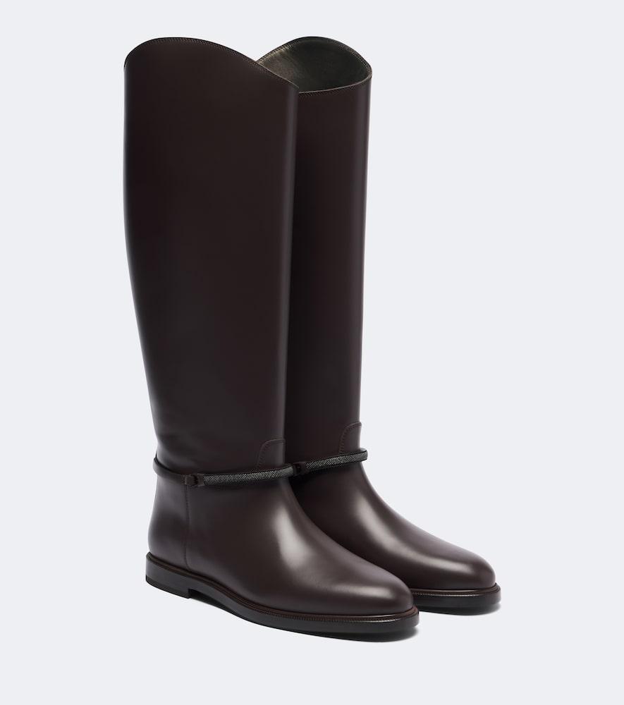 brunello cucinelli monili leather knee-high boots