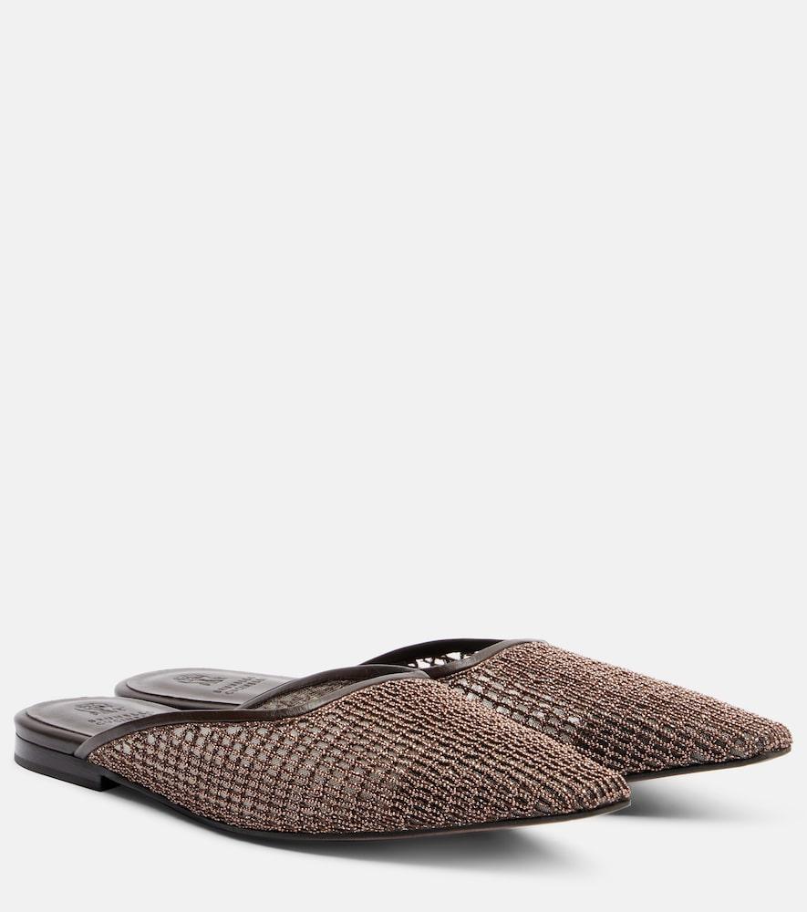 brunello cucinelli monili leather-trimmed mules