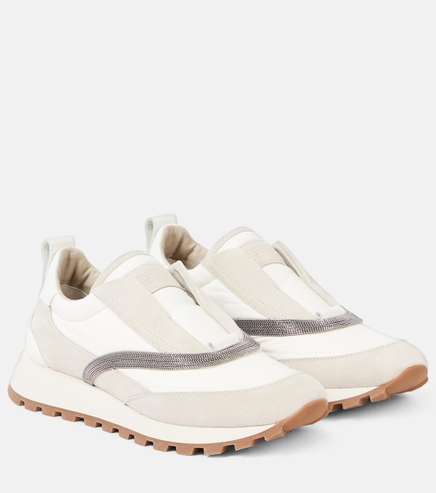 brunello cucinelli monili leather-trimmed sneakers