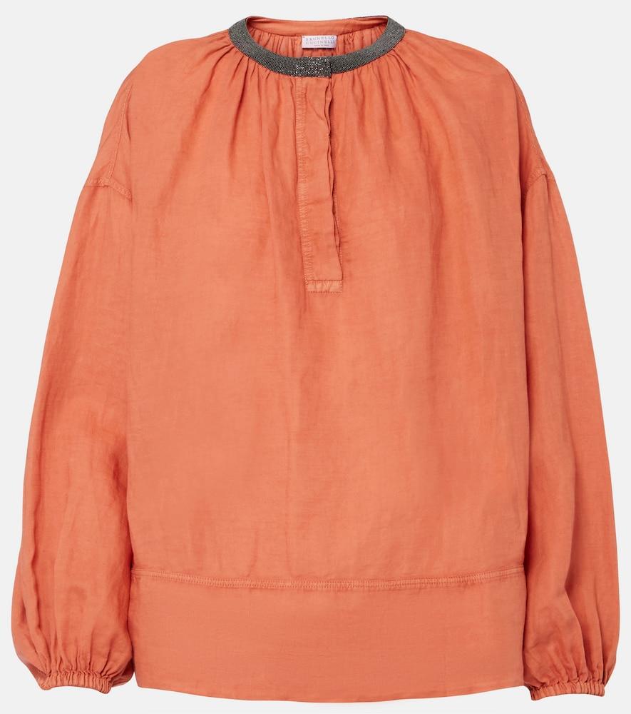 brunello cucinelli monili linen and cotton top