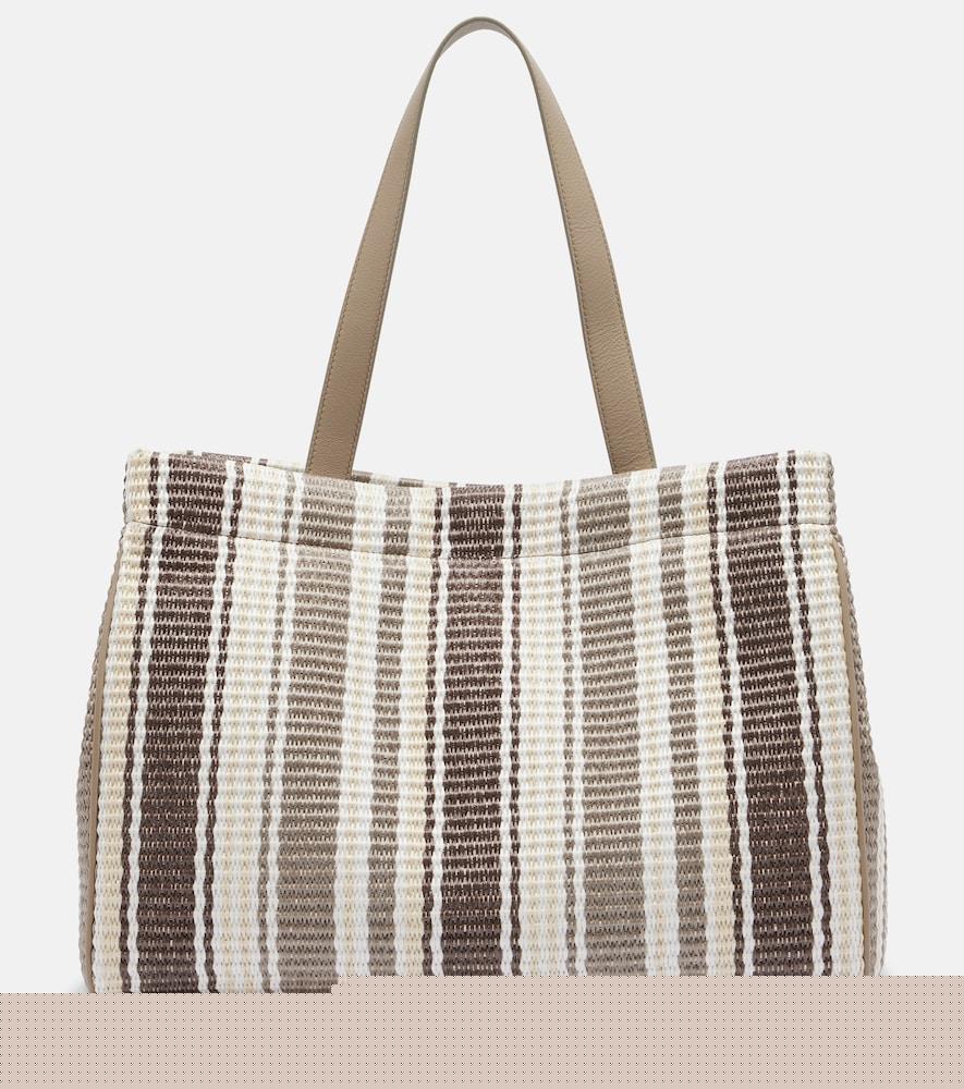 brunello cucinelli monili medium striped raffia tote bag