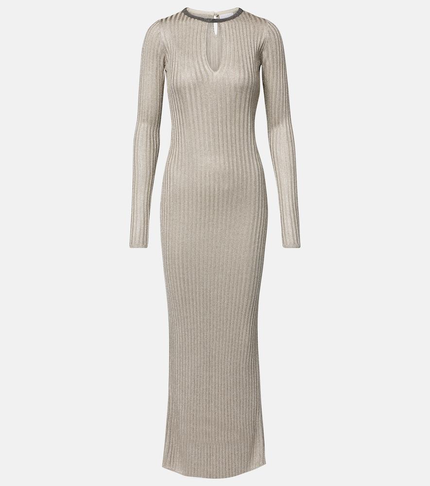 brunello cucinelli monili ribbed-knit lamé maxi dress