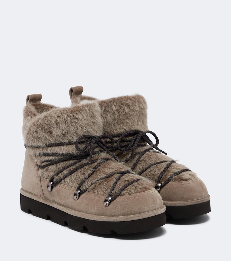 brunello cucinelli monili shearling and suede snow boots
