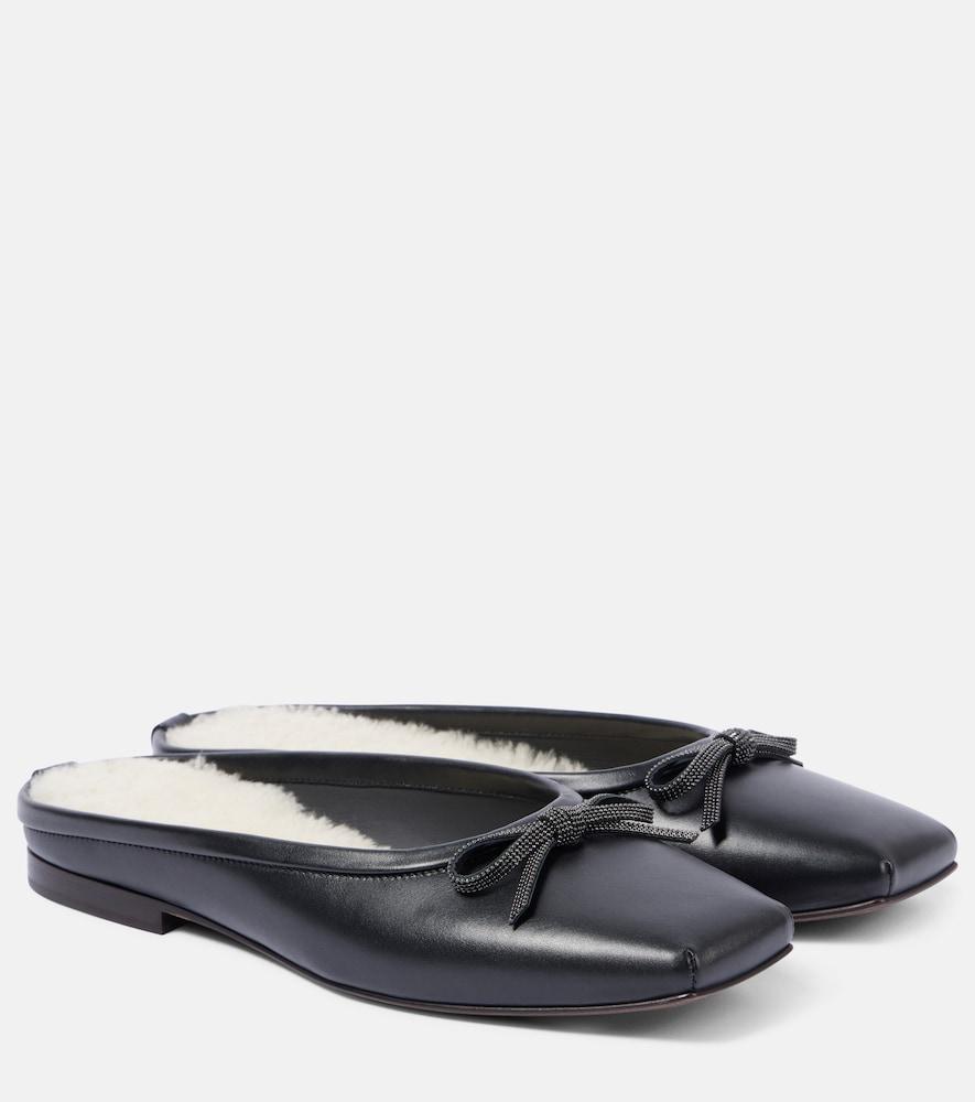 brunello cucinelli monili shearling-lined leather mules