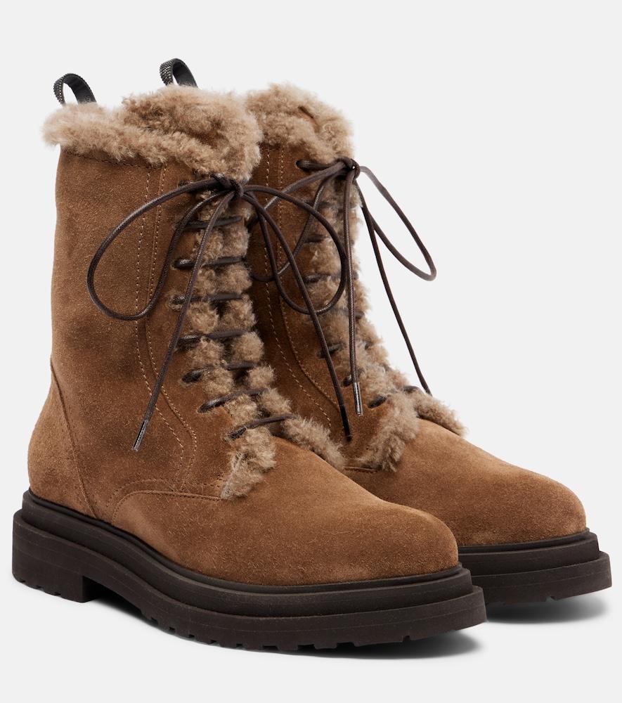 brunello cucinelli monili shearling-lined suede combat boots