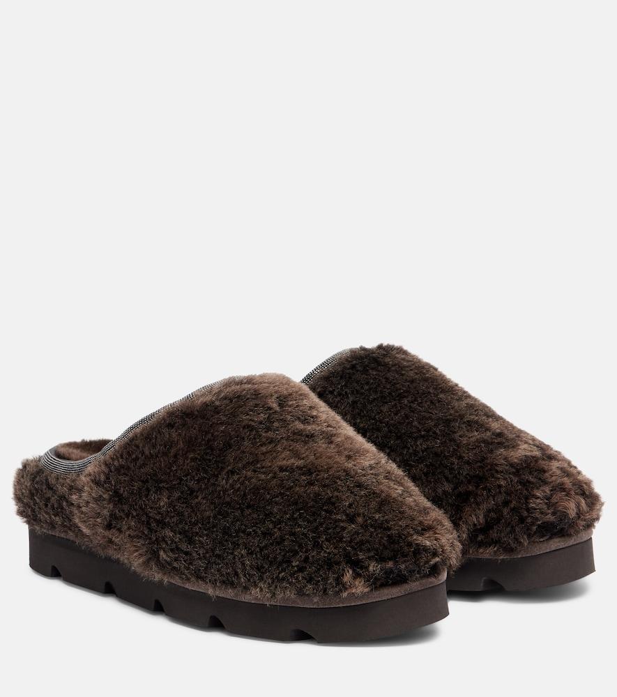 brunello cucinelli monili shearling slip-on shoes