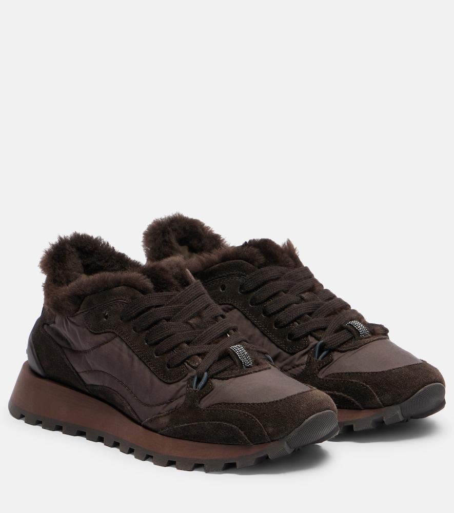 brunello cucinelli monili shearling-trimmed sneakers