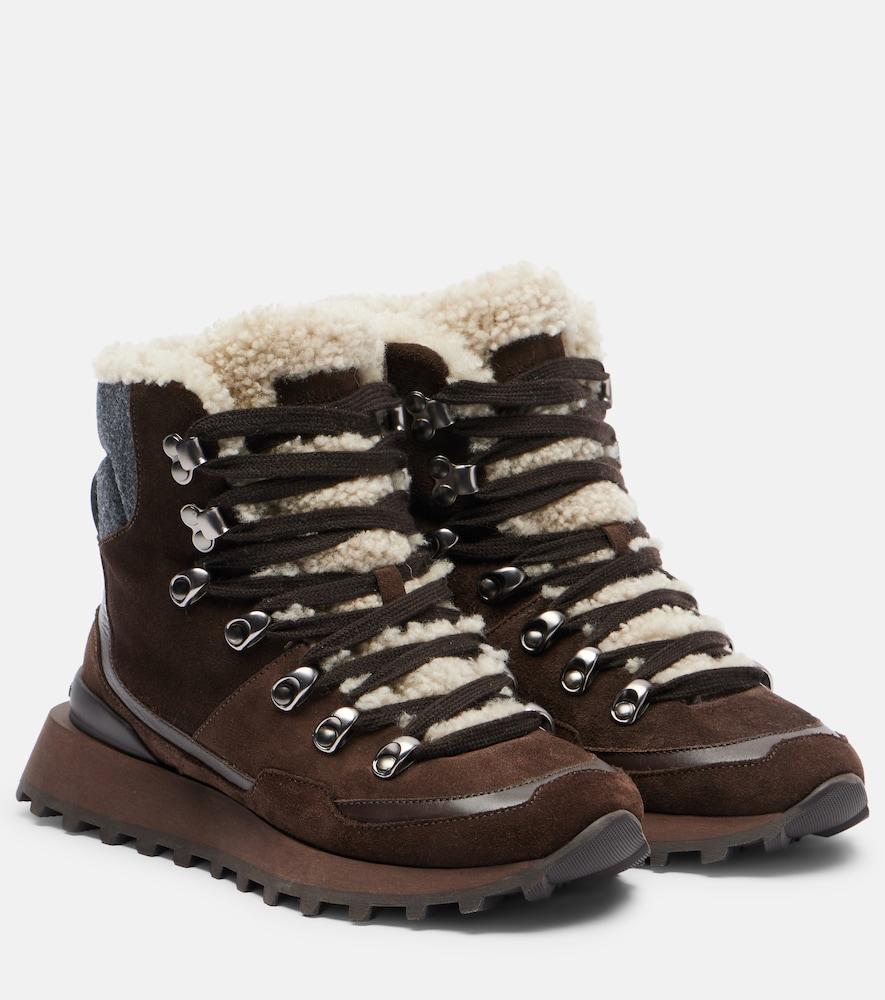 brunello cucinelli monili shearling-trimmed suede ankle boots