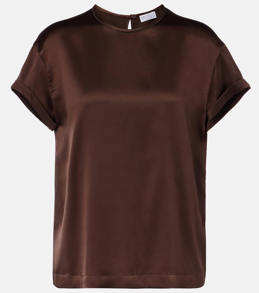 brunello cucinelli monili silk-blend satin t-shirt