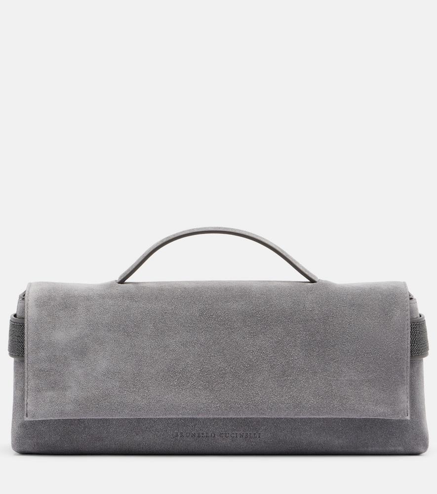 brunello cucinelli monili small embellished suede top-handle bag