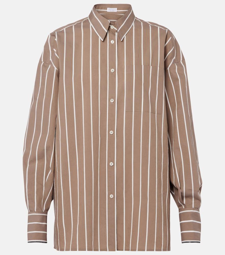 brunello cucinelli monili striped cotton-blend poplin shirt