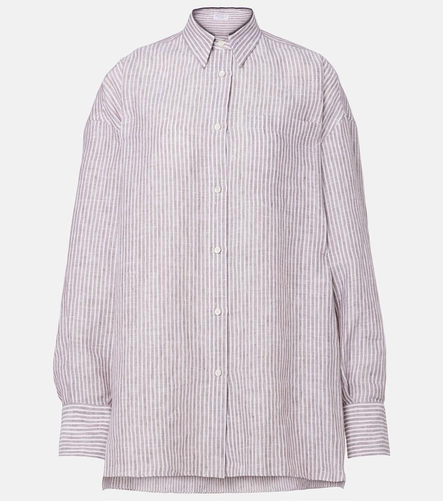 brunello cucinelli monili striped linen shirt