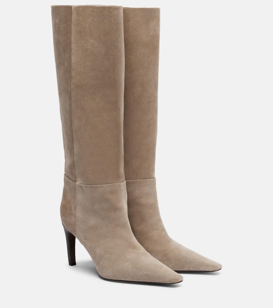 brunello cucinelli monili suede knee-high boots