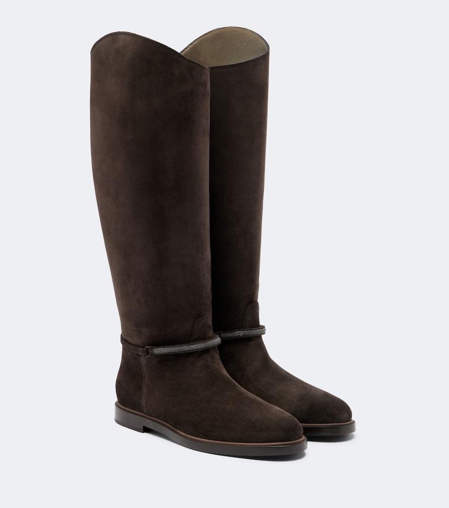 brunello cucinelli monili suede knee-high boots