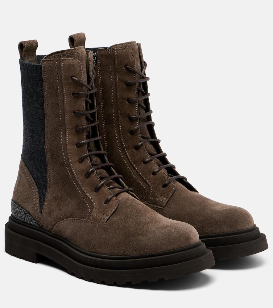 brunello cucinelli monili suede lace-up boots