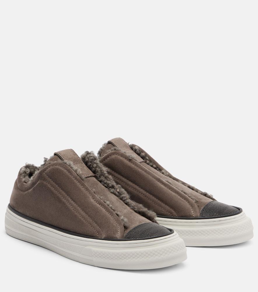 brunello cucinelli monili suede slip-on shoes