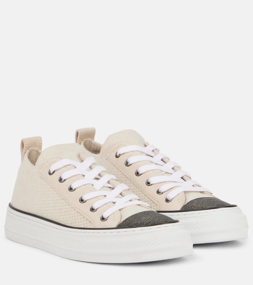 brunello cucinelli monili suede-trimmed low-top sneakers
