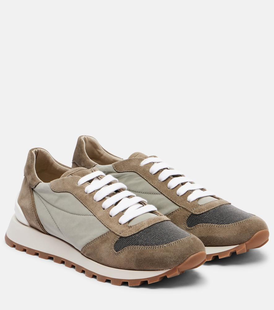 brunello cucinelli monili suede-trimmed sneakers