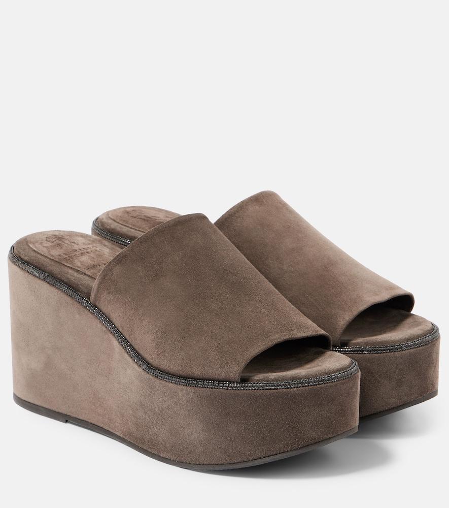 brunello cucinelli monili suede wedge mules