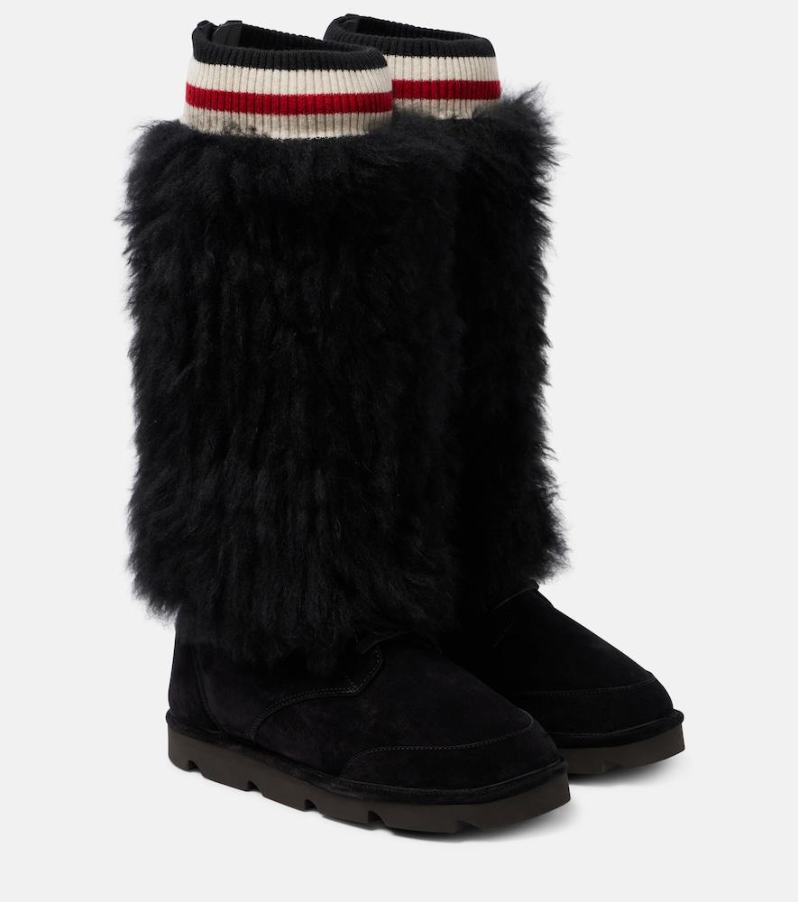 brunello cucinelli mountain shearling-trimmed suede knee-high boots