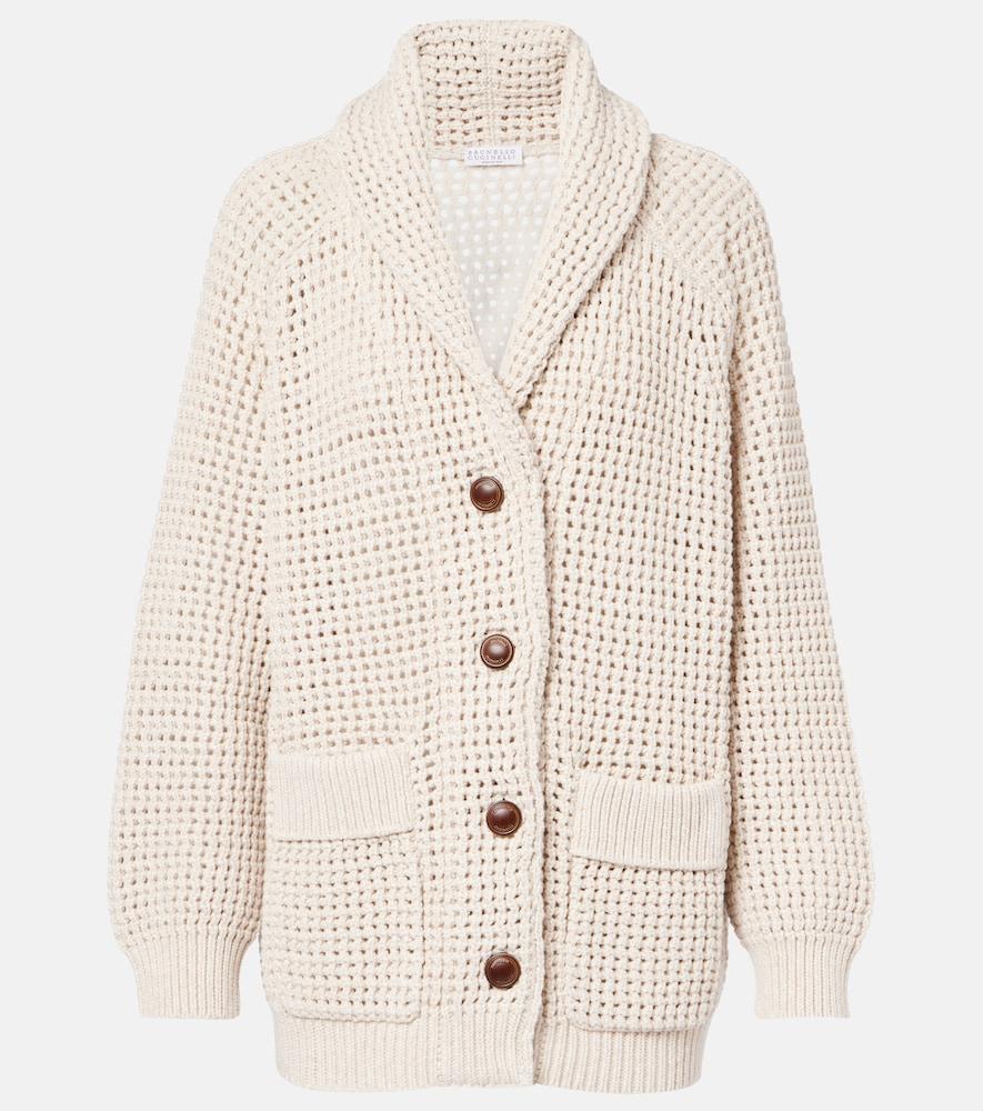 brunello cucinelli open-knit cotton-blend cardigan
