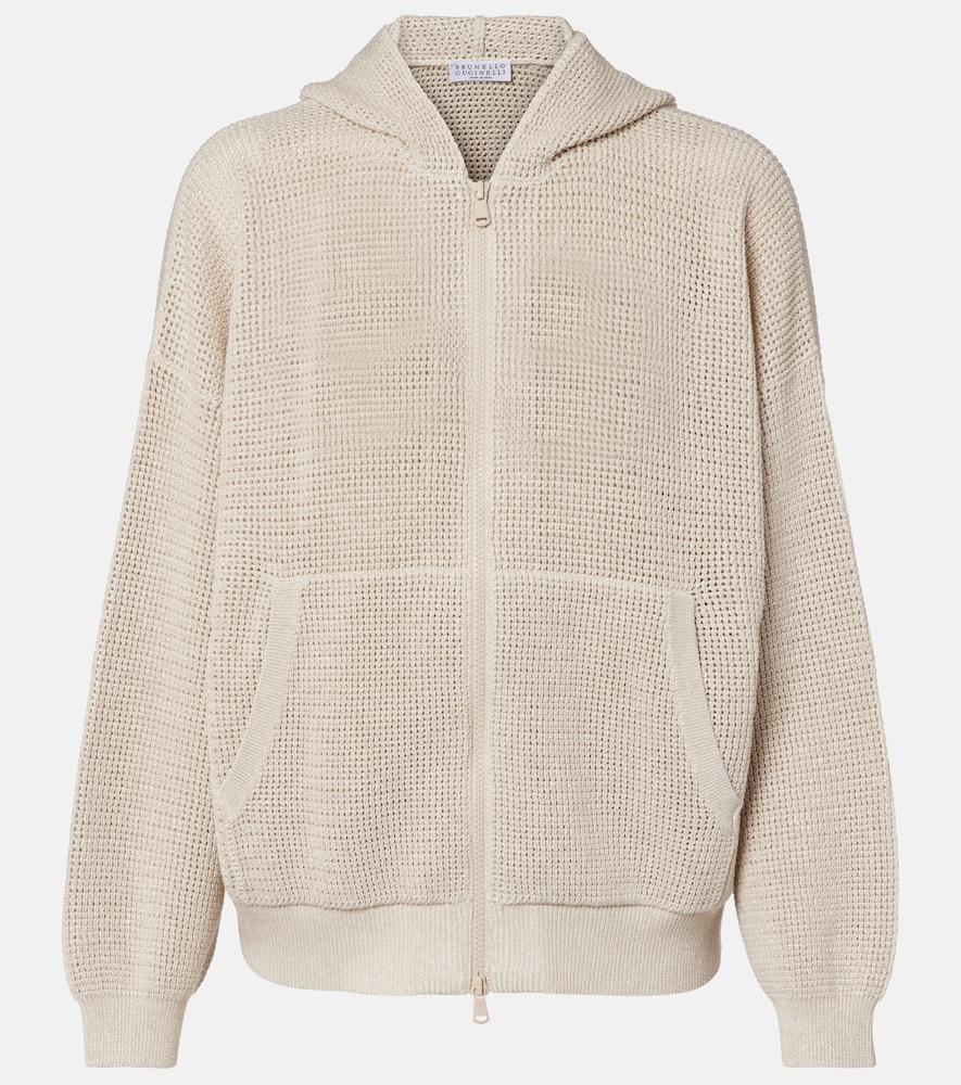 brunello cucinelli open-knit cotton-blend lamé zip-up hoodie