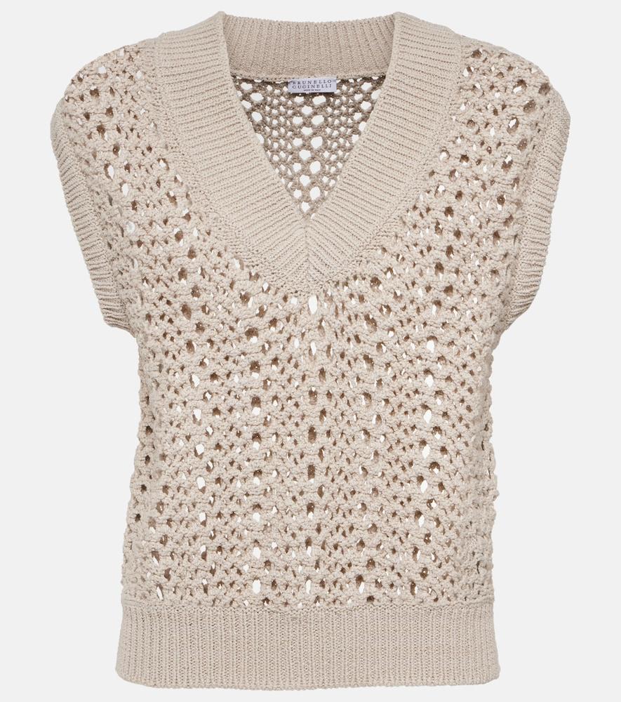 brunello cucinelli open-knit cotton-blend sweater vest
