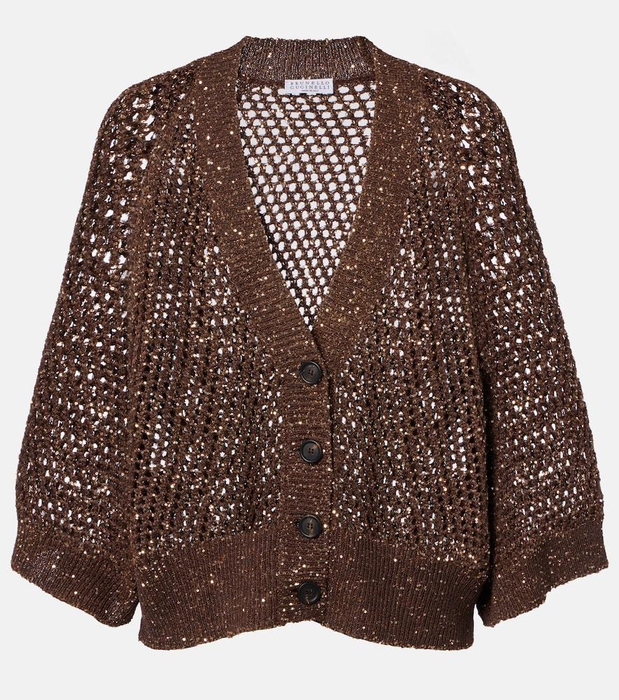 brunello cucinelli open-knit sequined cardigan