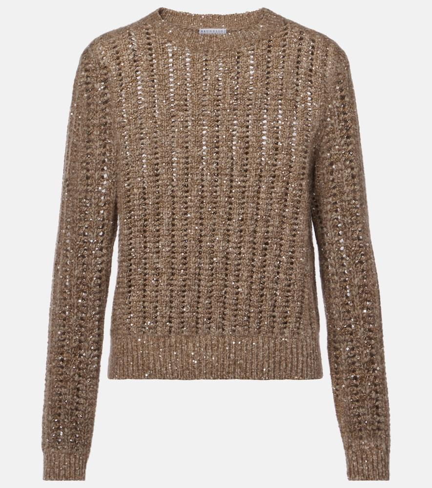 brunello cucinelli open-knit sequined sweater