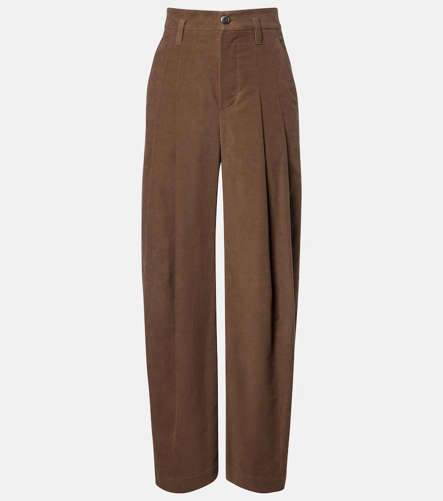 brunello cucinelli pleated high-rise cotton wide-leg pants