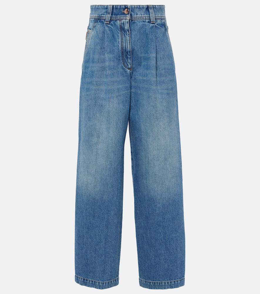 brunello cucinelli pleated high-rise wide-leg jeans